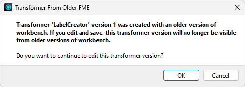 Transformer From Older FME warning